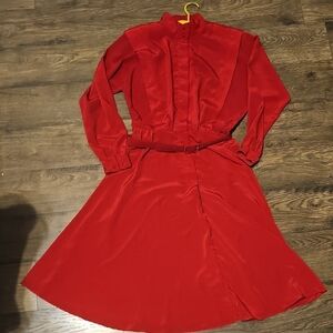 VINTAGE ALAIN TOUSSAInT Scarlet Red Long Sleeve Dress size 12 P Retro